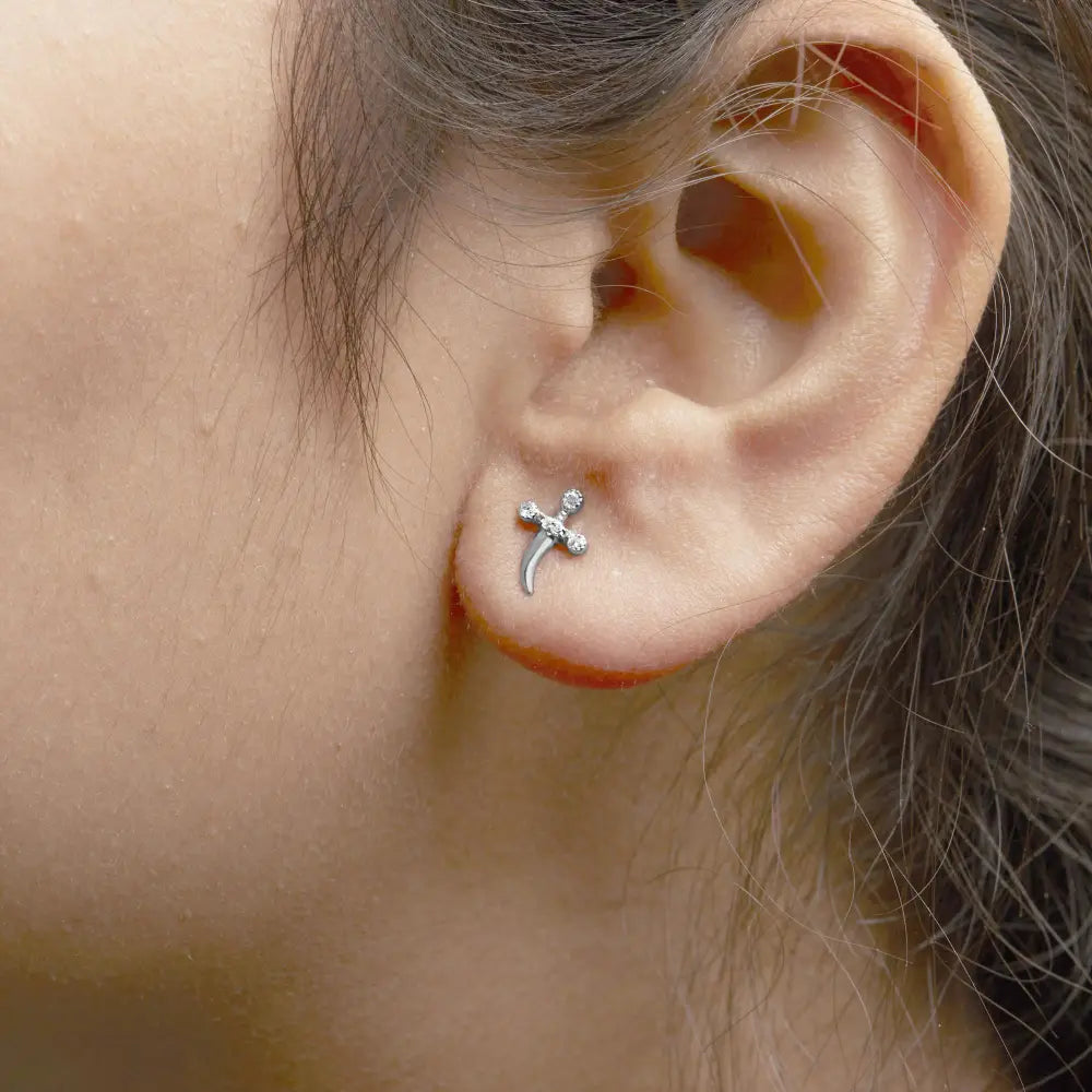 Sterling silver diamond accent knife earrings with rhodium plating bijoux-nyc direct