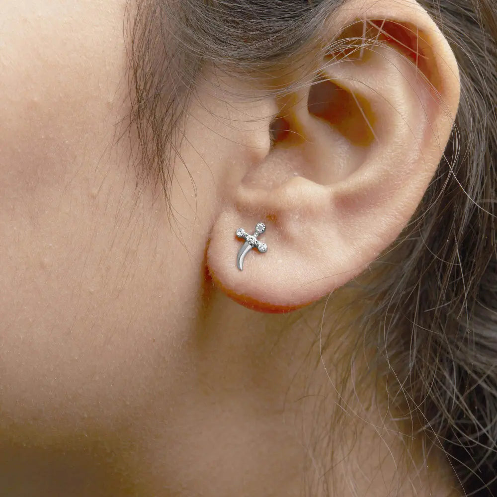 .925 Sterling Silver Diamond Accent Knife Earrings (H-I Color, I2-I3 Clarity) - Bijoux-NYC Direct