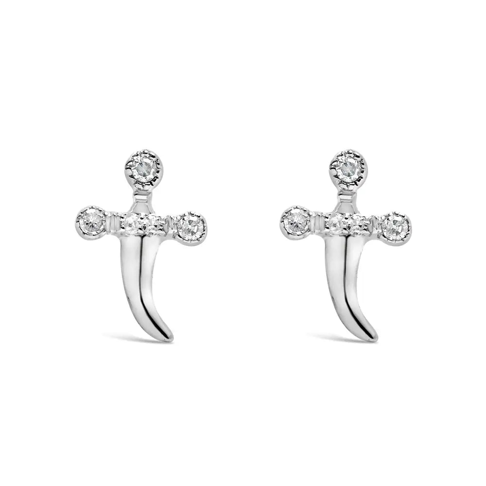 Sterling silver diamond accent knife earrings with rhodium plating bijoux-nyc direct