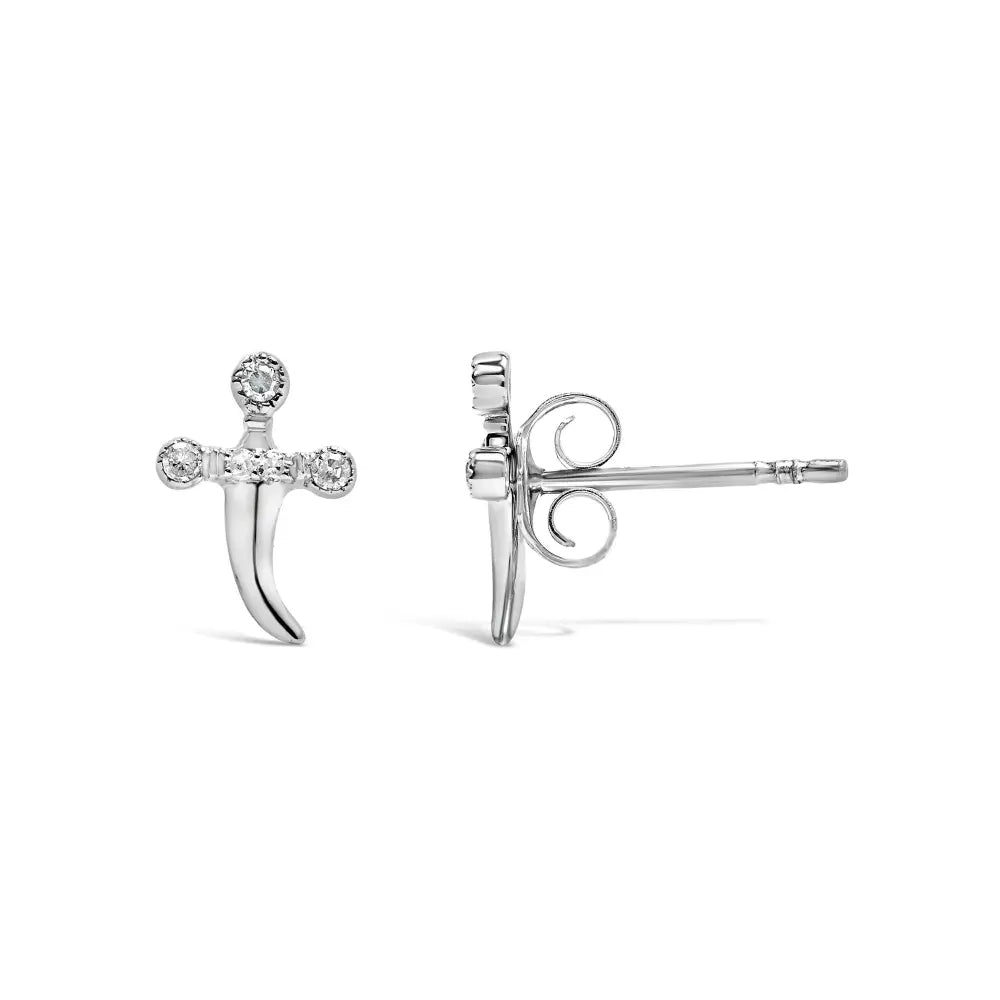 Sterling silver diamond accent knife earrings with rhodium plating bijoux-nyc direct