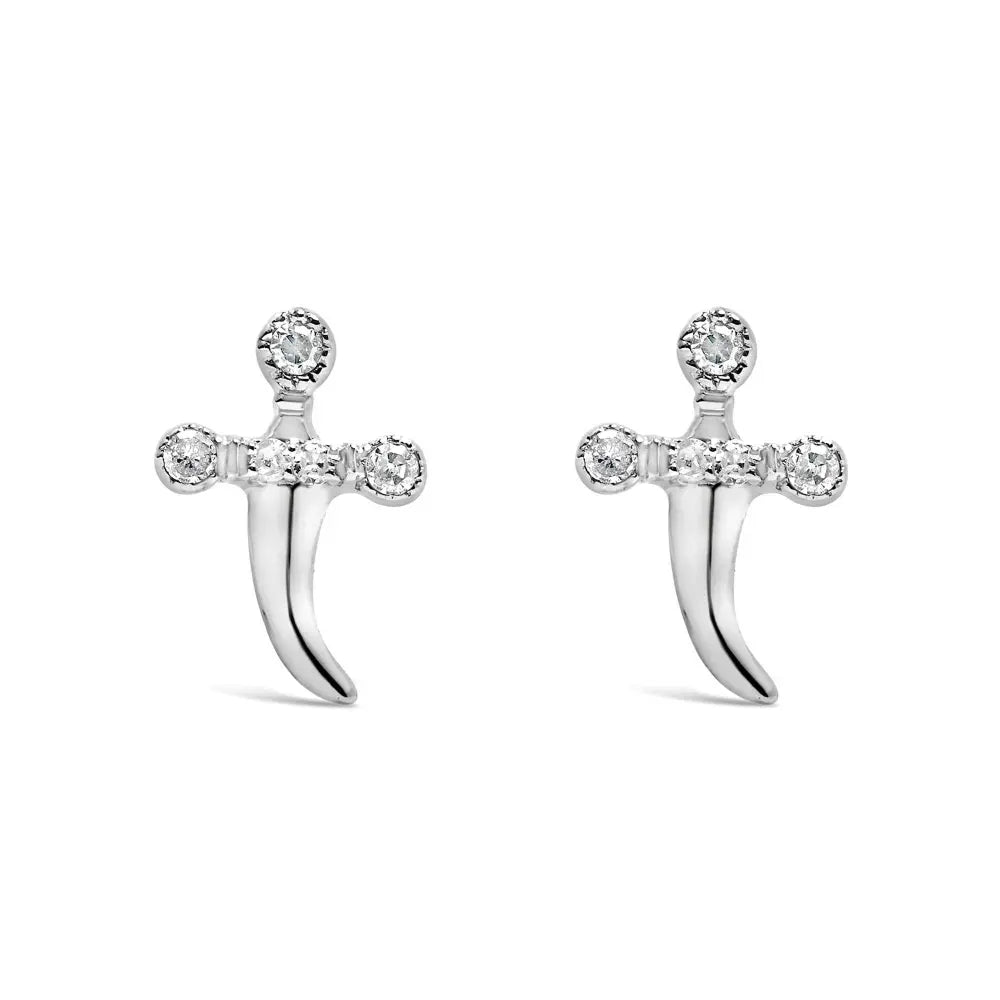 .925 Sterling Silver Diamond Accent Knife Earrings (H-I Color, I2-I3 Clarity) - Bijoux-NYC Direct