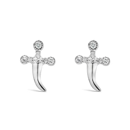 .925 Sterling Silver Diamond Accent Knife Earrings (H-I Color, I2-I3 Clarity) - Bijoux-NYC Direct