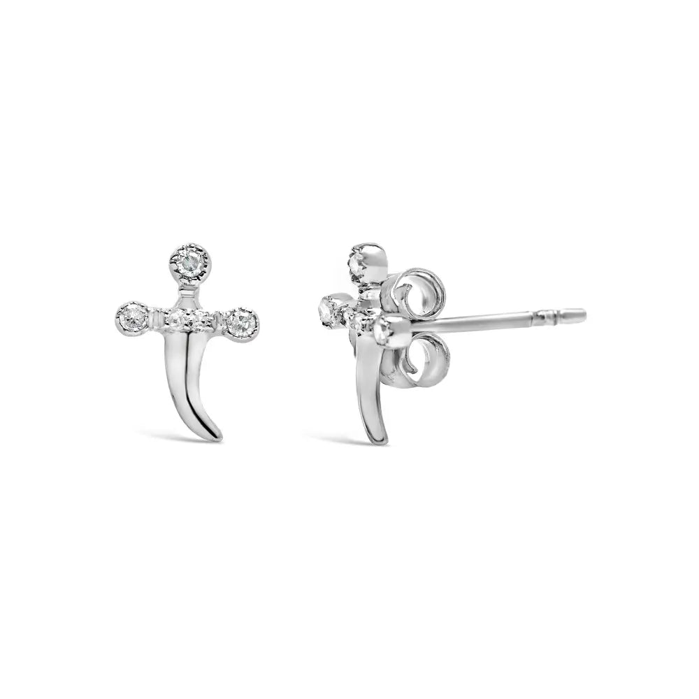 Sterling silver diamond accent knife earrings with rhodium plating bijoux-nyc direct