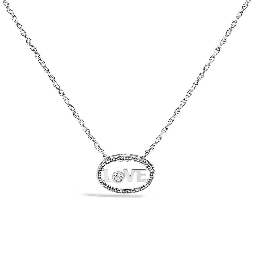 .925 sterling silver diamond accent ’love’ beaded oval pendant necklace (j k color i2 i3 clarity) 18’’ inches