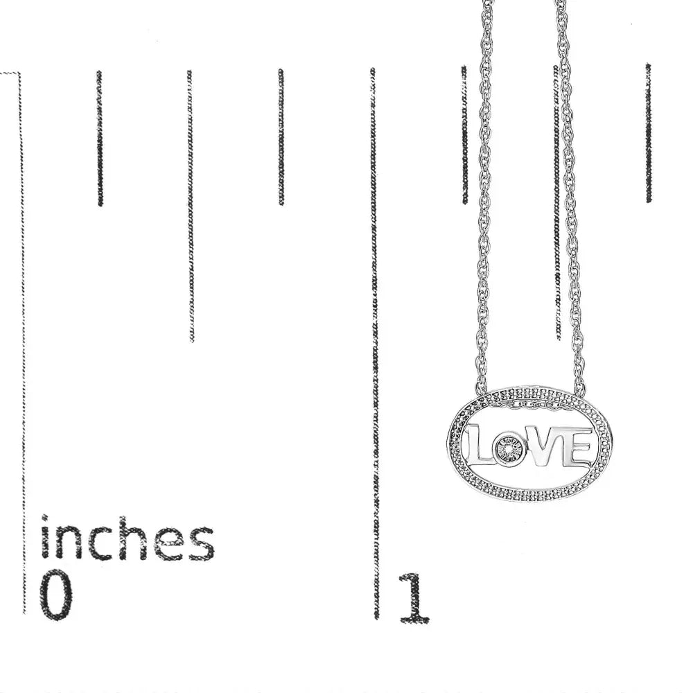 .925 sterling silver diamond accent ’love’ beaded oval pendant necklace (j k color i2 i3 clarity) 18’’ inches