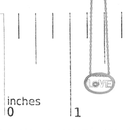 .925 sterling silver diamond accent ’love’ beaded oval pendant necklace (j k color i2 i3 clarity) 18’’ inches