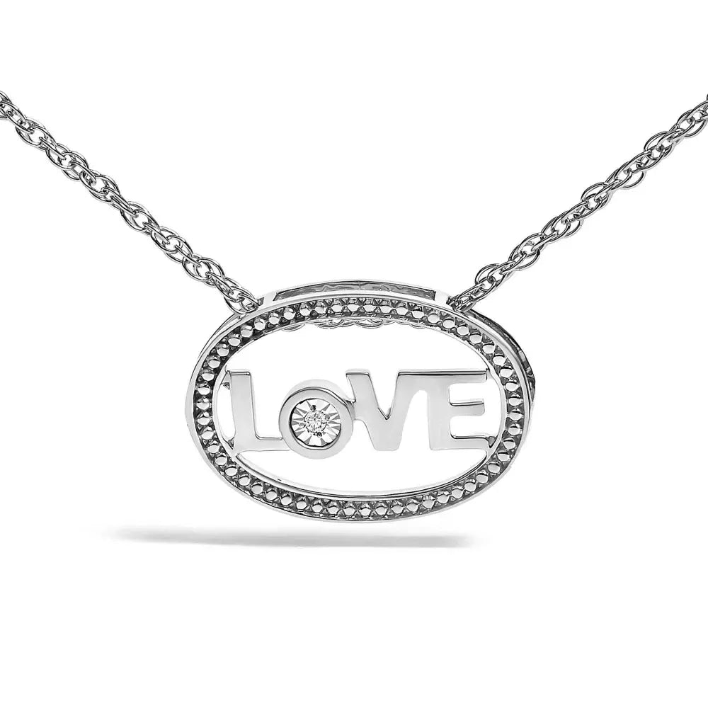 .925 sterling silver diamond accent ’love’ beaded oval pendant necklace (j k color i2 i3 clarity) 18’’ inches