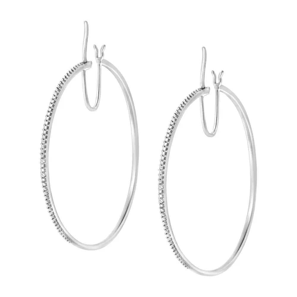 .925 Sterling Silver Diamond Accent Medium Sized Hoops Earrings (I-J Color, I2-I3 Clarity) - Bijoux-NYC Direct