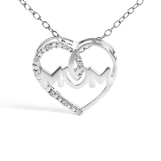 .925 sterling silver diamond accent mom heart pendant necklace (j k color i2 i3 clarity) 18’’ inches necklaces/pendant/pendant