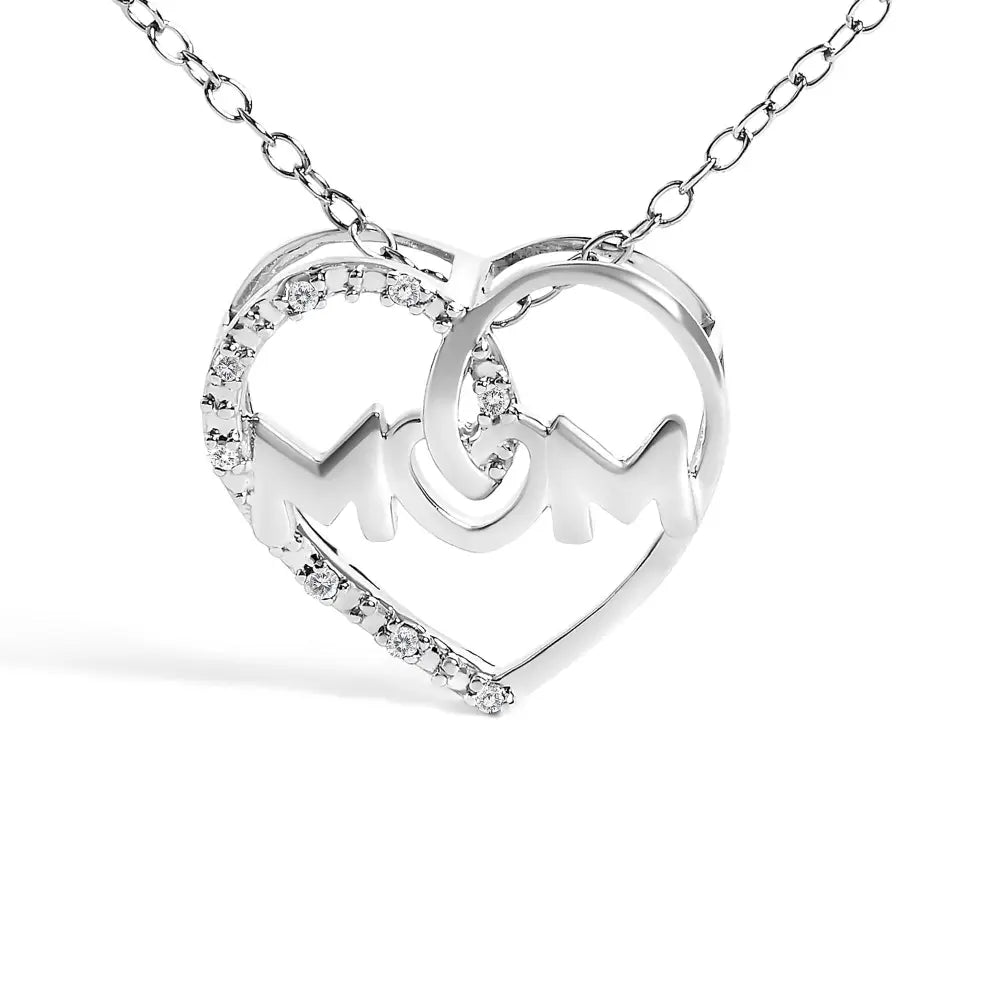 Diamond accent ’mom’ heart pendant necklace in sterling silver – 18’’ bijoux-nyc direct