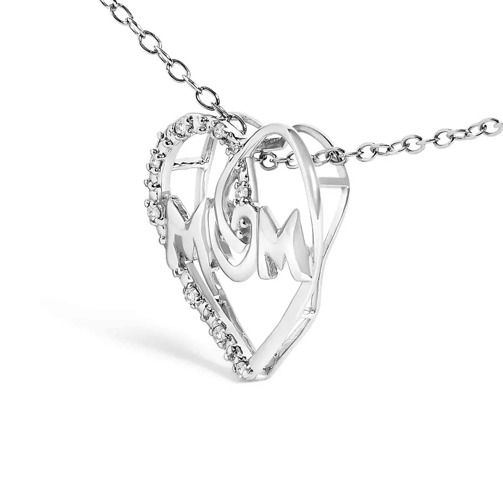 .925 sterling silver diamond accent mom heart pendant necklace (j k color i2 i3 clarity) 18’’ inches necklaces/pendant/pendant