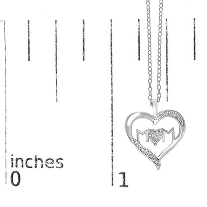 .925 sterling silver diamond accent mom with heart pendant necklace (j k color i2 i3 clarity) 18’’ inches