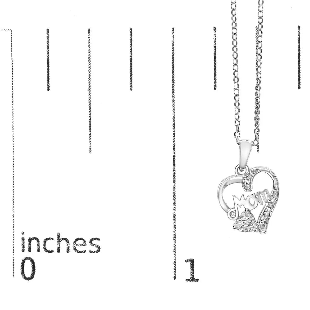 .925 sterling silver diamond accent mom with heart pendant necklace (j k color i2 i3 clarity) 18’’ inches