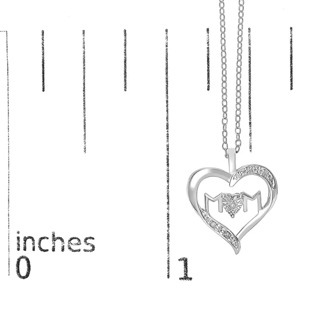 Sterling silver diamond accent mom heart pendant necklace 18 inches bijoux-nyc direct