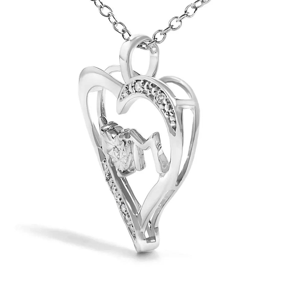 .925 sterling silver diamond accent mom with heart pendant necklace (j k color i2 i3 clarity) 18’’ inches