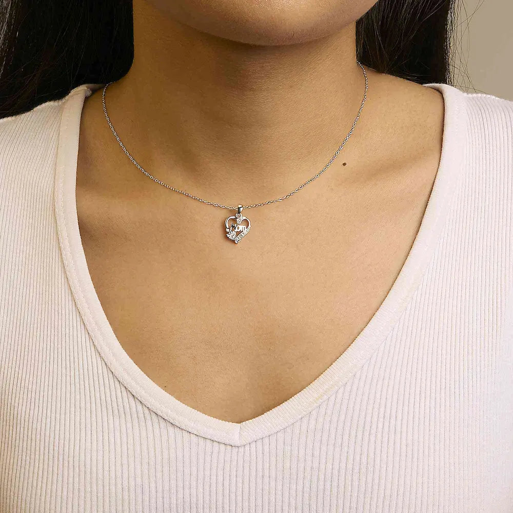 .925 sterling silver diamond accent mom with heart pendant necklace (j k color i2 i3 clarity) 18’’ inches