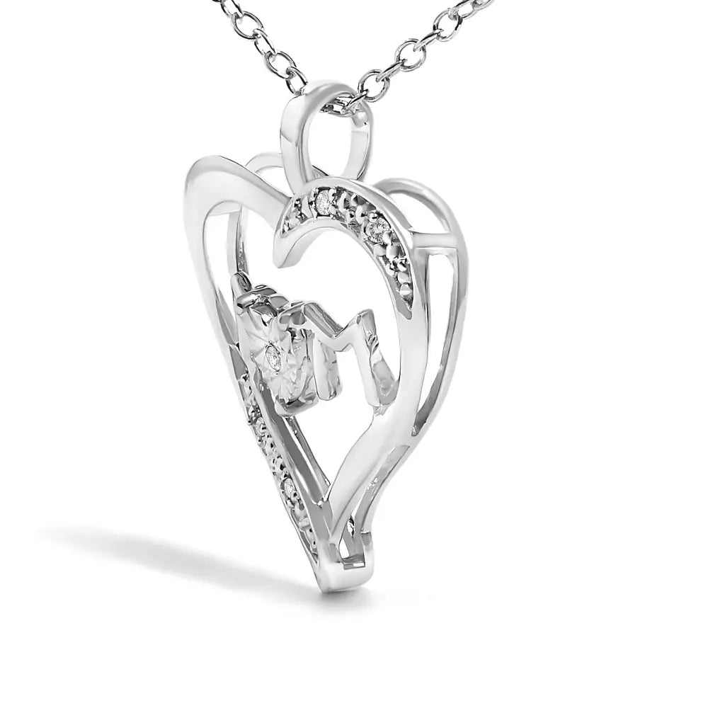 Sterling silver diamond accent mom heart pendant necklace 18 inches bijoux-nyc direct