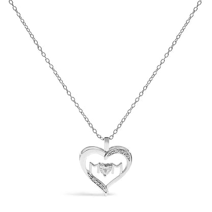 .925 sterling silver diamond accent mom with heart pendant necklace (j k color i2 i3 clarity) 18’’ inches