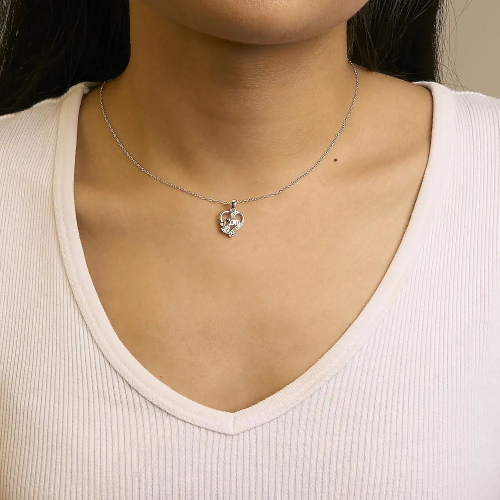 Diamond accent mom heart pendant necklace in sterling silver – 18’’ bijoux-nyc direct