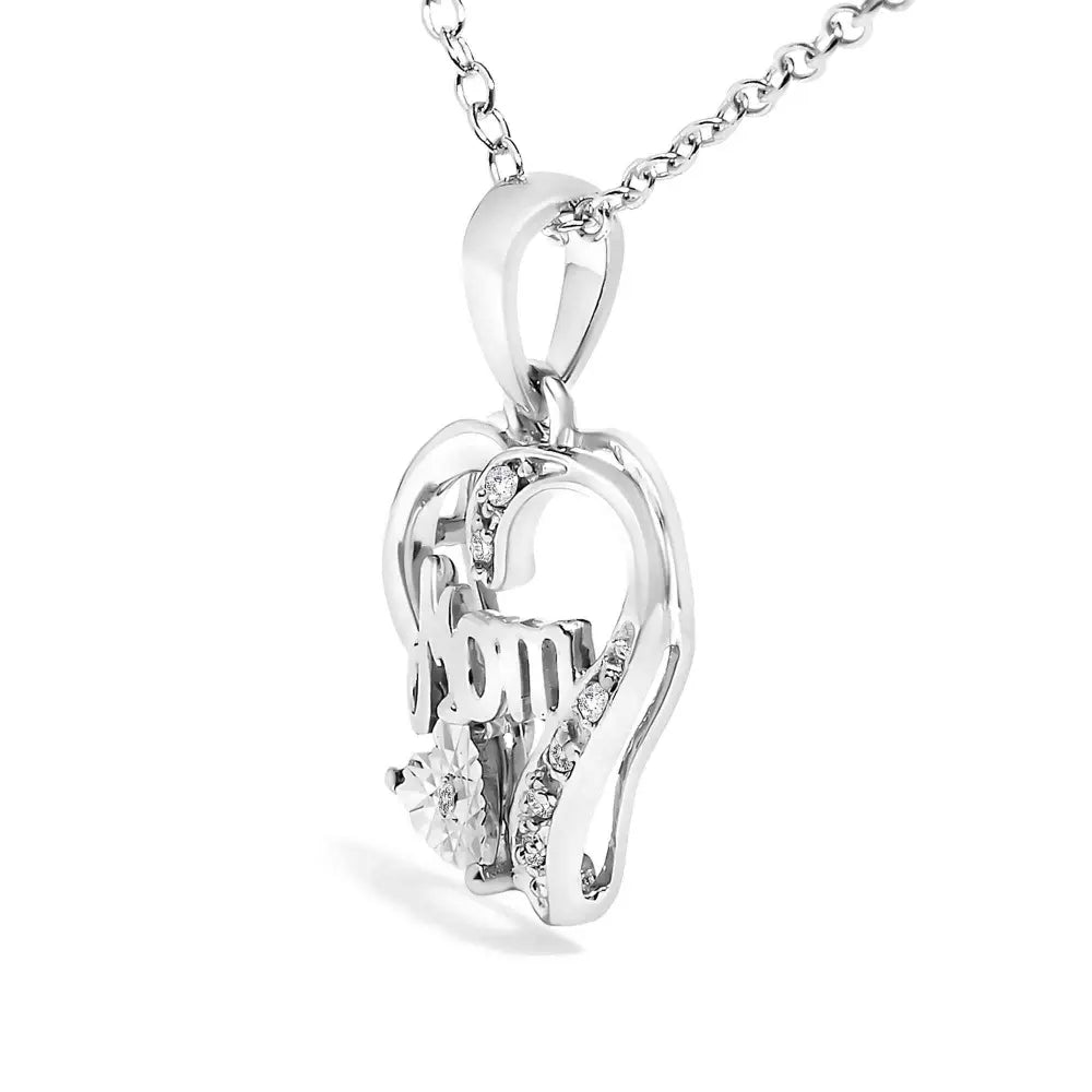 .925 sterling silver diamond accent mom with heart pendant necklace (j k color i2 i3 clarity) 18’’ inches
