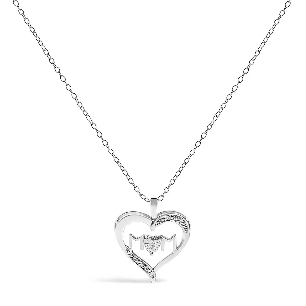 Sterling silver diamond accent mom heart pendant necklace 18 inches bijoux-nyc direct