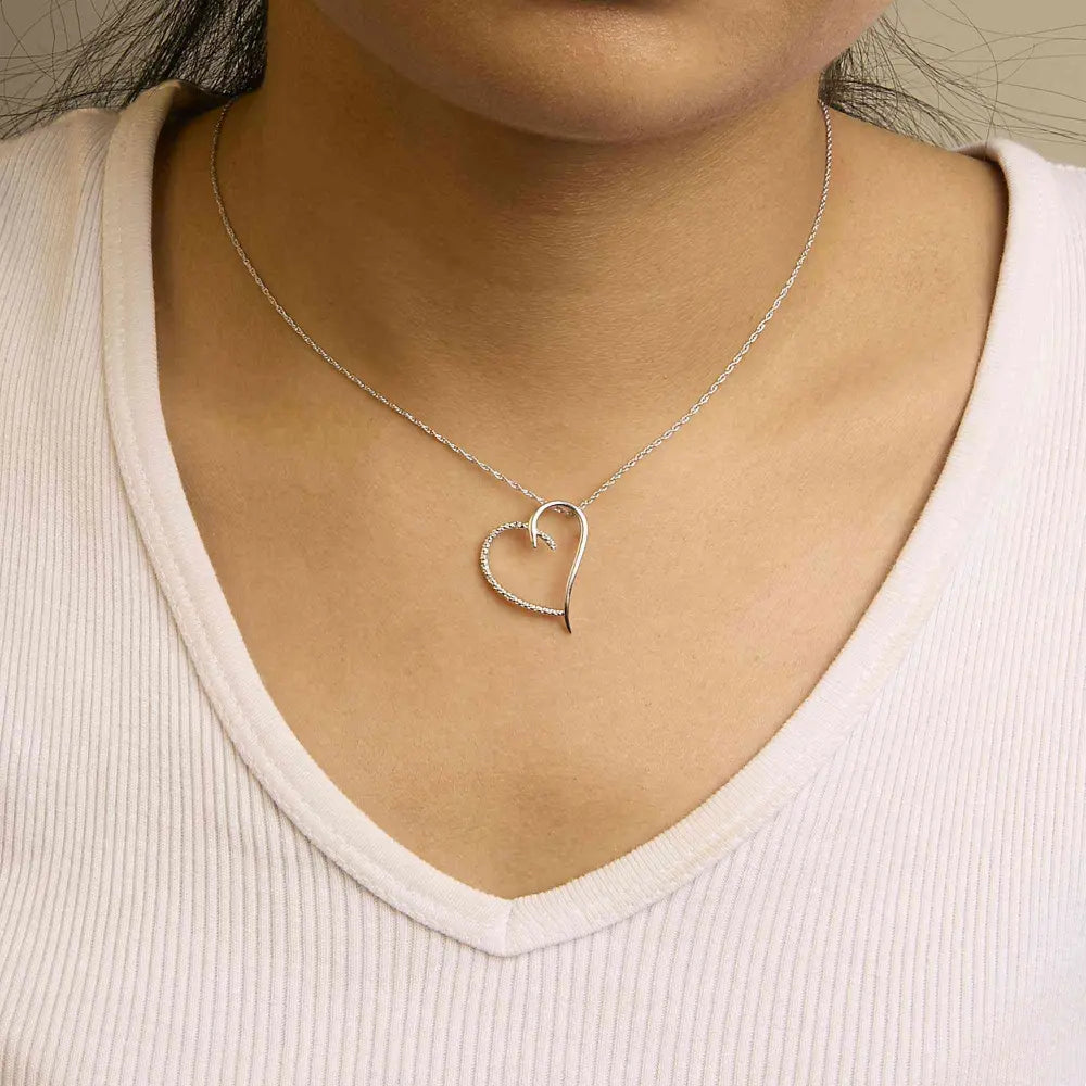 .925 sterling silver diamond accent open heart slide pendant necklace (j k color i2 i3 clarity) 18’’ inches