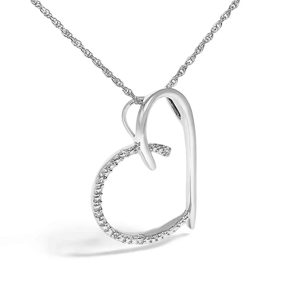 .925 sterling silver diamond accent open heart slide pendant necklace (j k color i2 i3 clarity) 18’’ inches