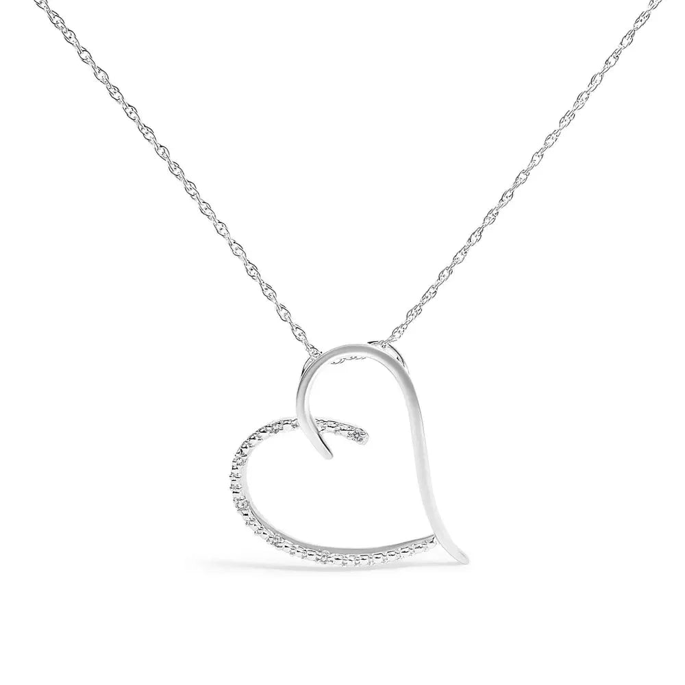 .925 sterling silver diamond accent open heart slide pendant necklace (j k color i2 i3 clarity) 18’’ inches