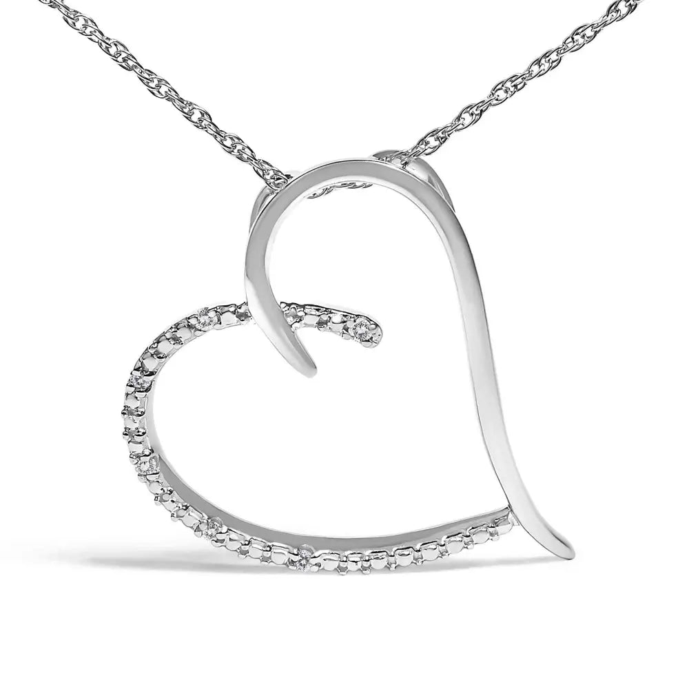 .925 sterling silver diamond accent open heart slide pendant necklace (j k color i2 i3 clarity) 18’’ inches
