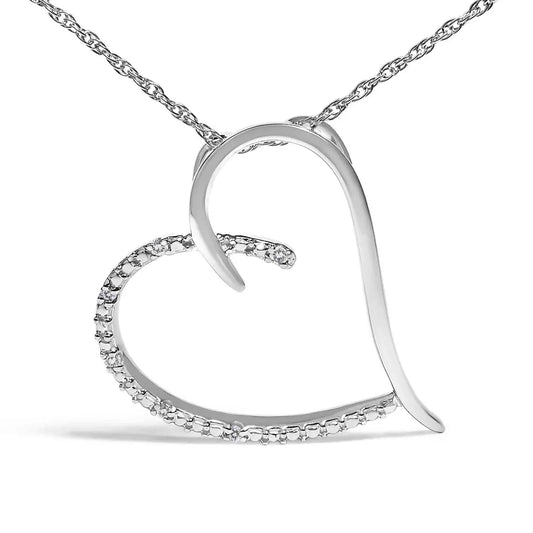 .925 sterling silver diamond accent open heart slide pendant necklace (j k color i2 i3 clarity) 18’’ inches