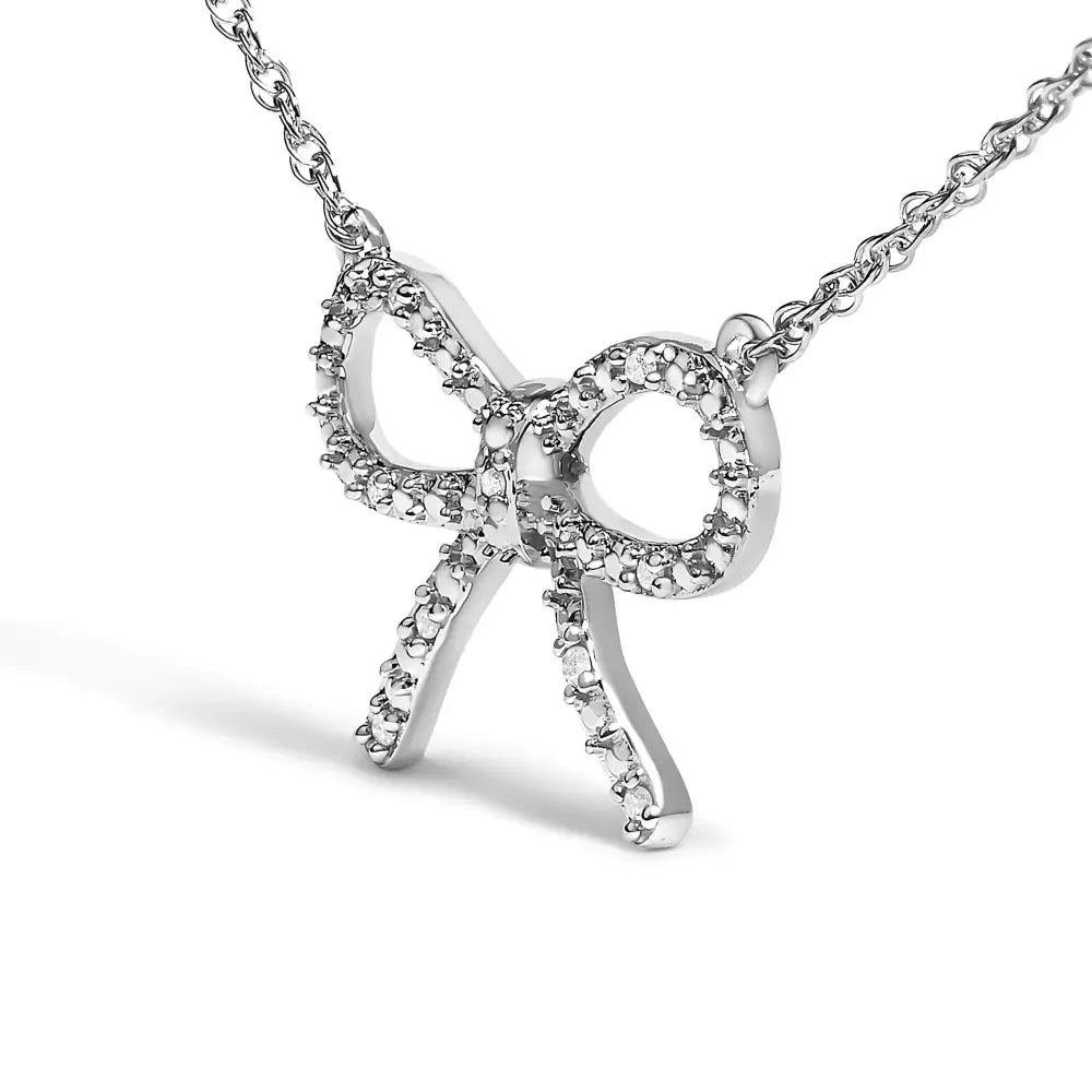 .925 Sterling Silver Diamond Accent Ribbon Bow Knot Pendant Necklace (J-K Color, I2-I3 Clarity) - 18" Inches - Bijoux-NYC Direct
