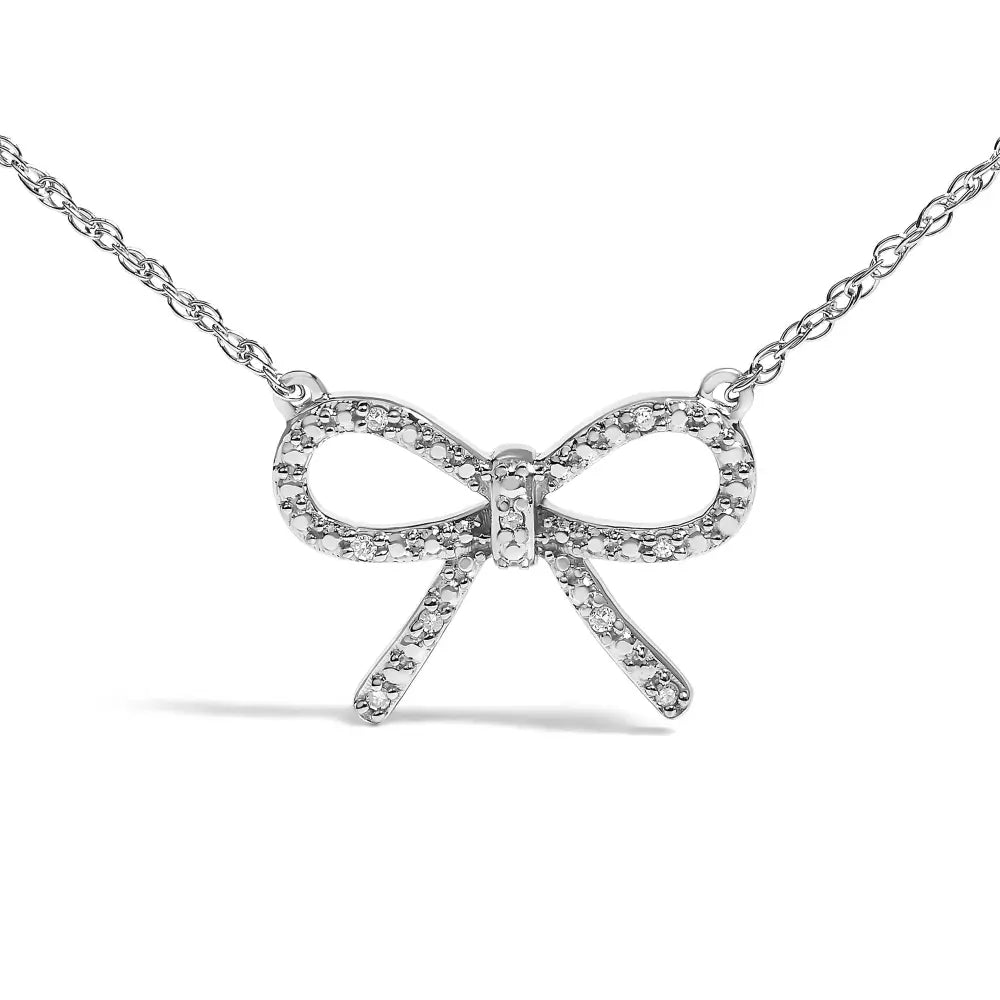 .925 Sterling Silver Diamond Accent Ribbon Bow Knot Pendant Necklace (J-K Color, I2-I3 Clarity) - 18" Inches - Bijoux-NYC Direct