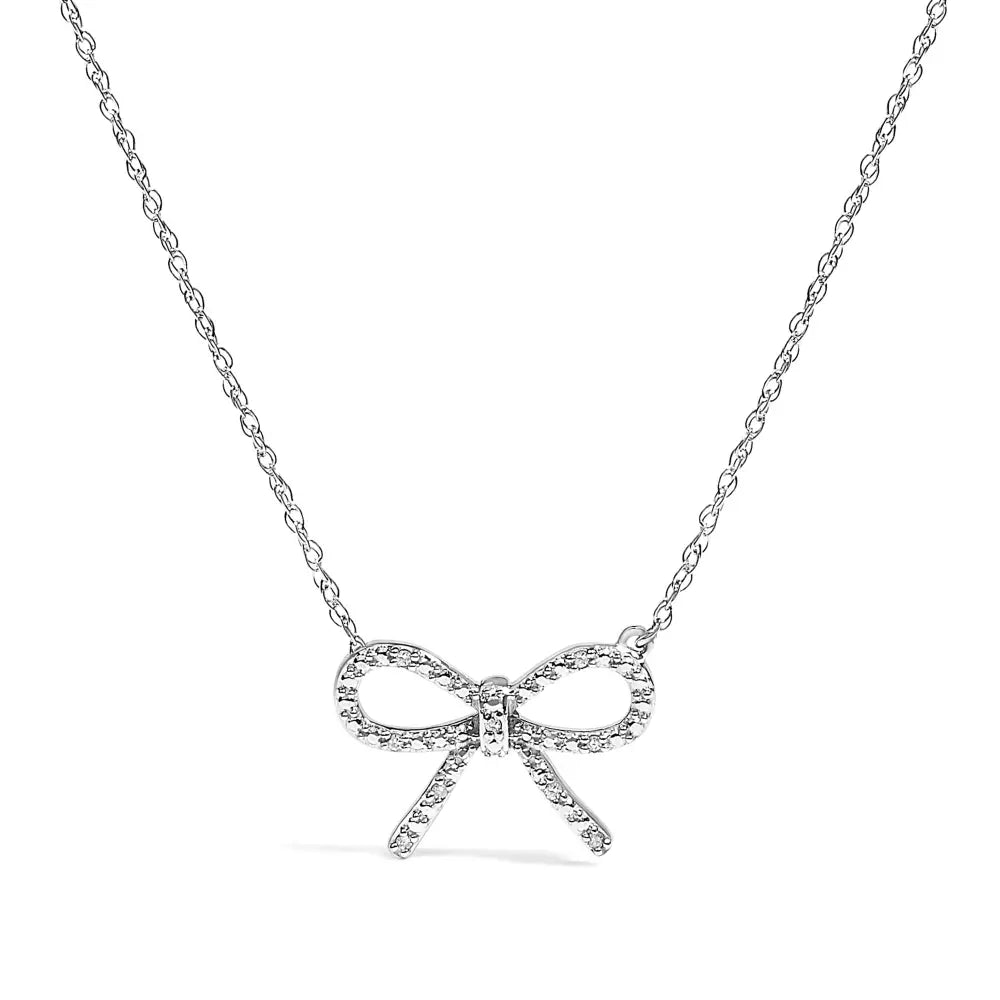 .925 Sterling Silver Diamond Accent Ribbon Bow Knot Pendant Necklace (J-K Color, I2-I3 Clarity) - 18" Inches - Bijoux-NYC Direct