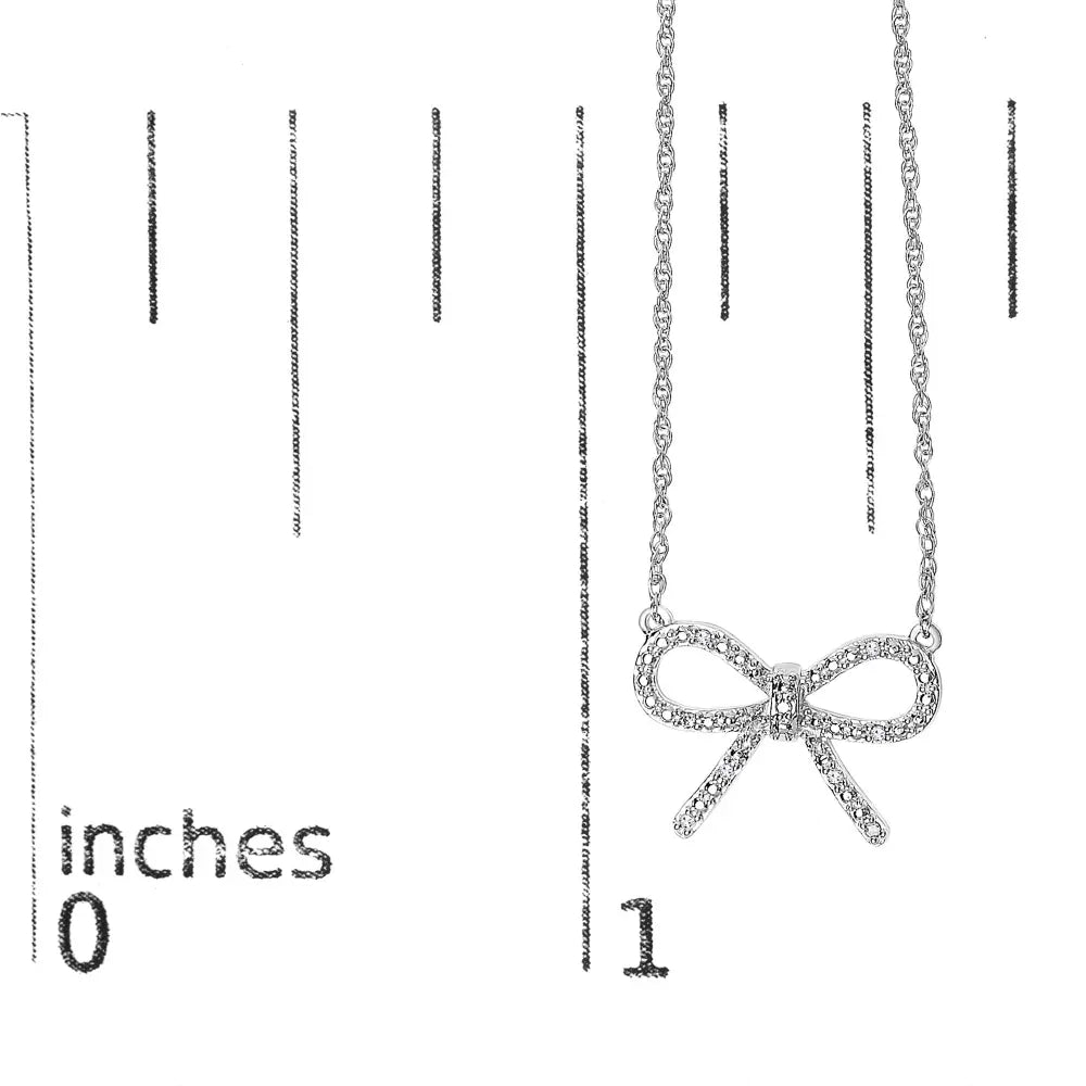 .925 Sterling Silver Diamond Accent Ribbon Bow Knot Pendant Necklace (J-K Color, I2-I3 Clarity) - 18" Inches - Bijoux-NYC Direct