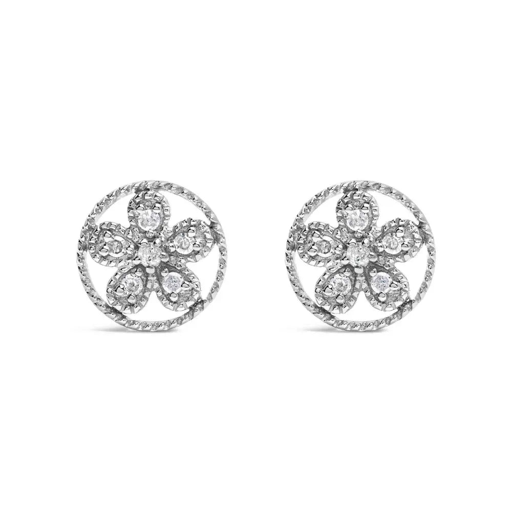 .925 Sterling Silver Diamond Accent Star and Wheel Milgrain Style Stud Earrings (I-J Color, I2-I3 Clarity) - Bijoux-NYC Direct