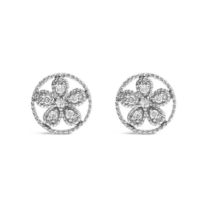 .925 Sterling Silver Diamond Accent Star and Wheel Milgrain Style Stud Earrings (I-J Color, I2-I3 Clarity) - Bijoux-NYC Direct