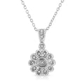 Diamond cluster sunburst milgrain pendant necklace in sterling silver – 18’’ bijoux-nyc direct