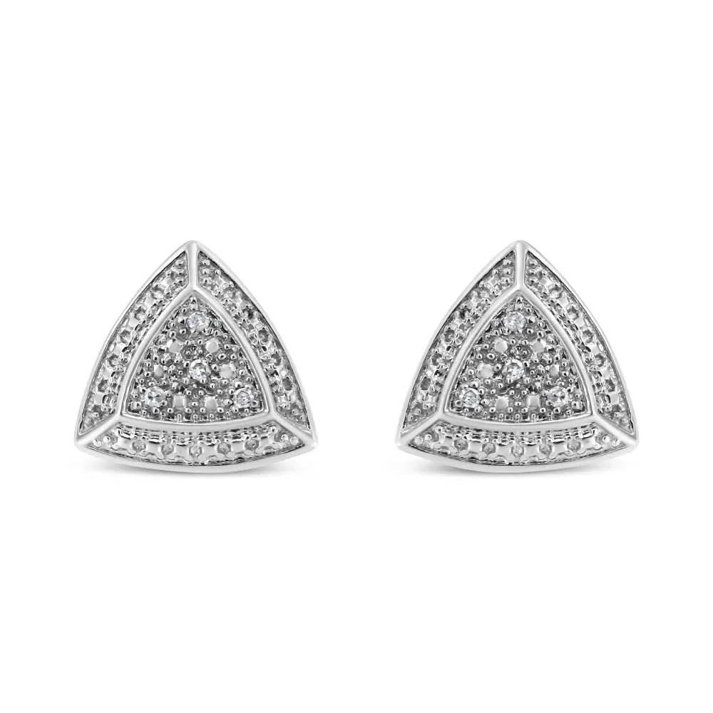 .925 Sterling Silver Diamond-Accented Trillion Shaped 4-Stone Halo-Style Stud Earrings (H-I Color, I2-I3 Clarity) - Bijoux-NYC Direct