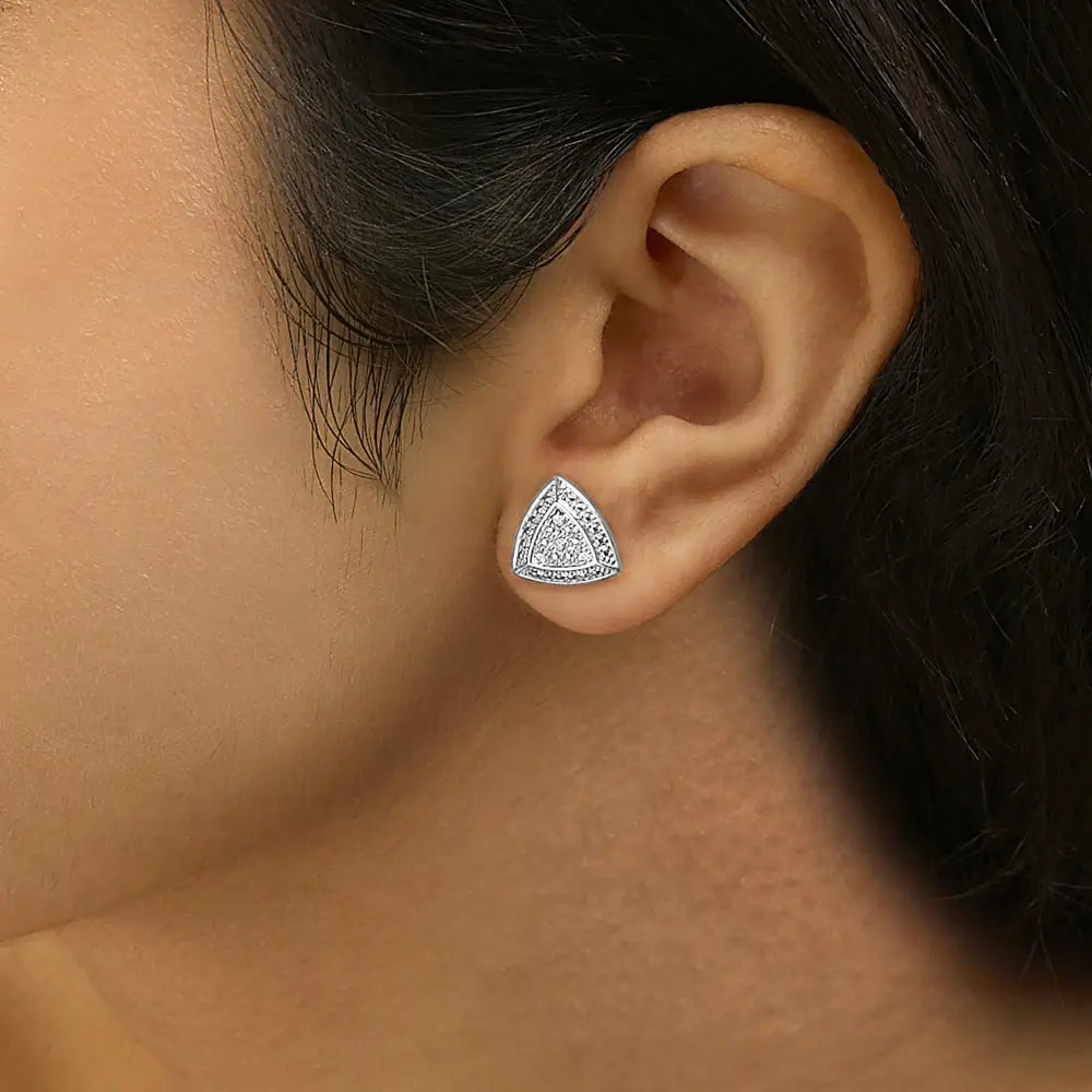 Diamond trillion shaped 4-stone halo stud earrings in sterling silver bijoux-nyc direct