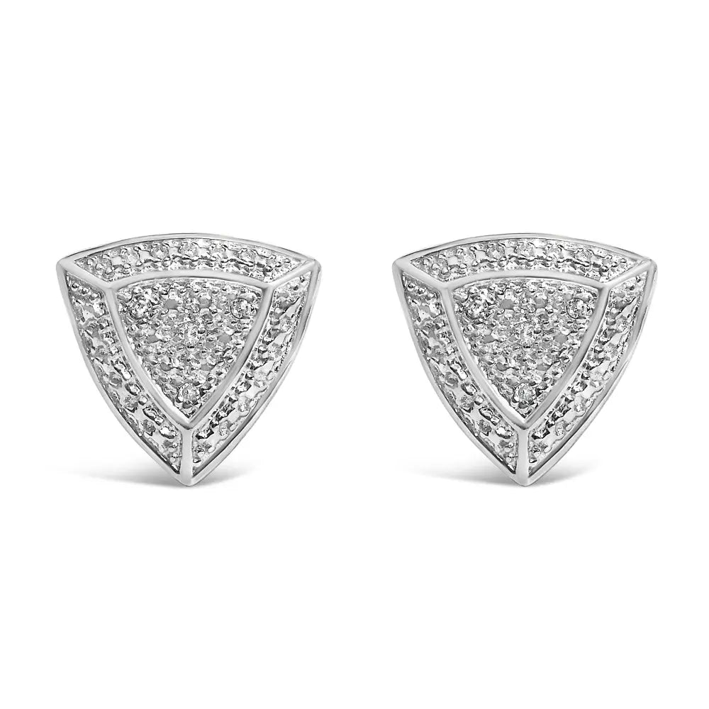 Diamond trillion shaped 4-stone halo stud earrings in sterling silver bijoux-nyc direct