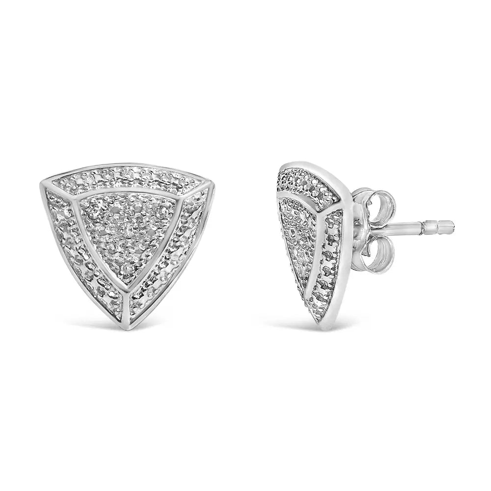 Diamond trillion shaped 4-stone halo stud earrings in sterling silver bijoux-nyc direct