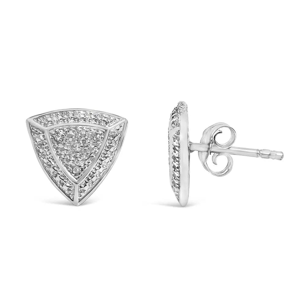 Diamond trillion shaped 4-stone halo stud earrings in sterling silver bijoux-nyc direct