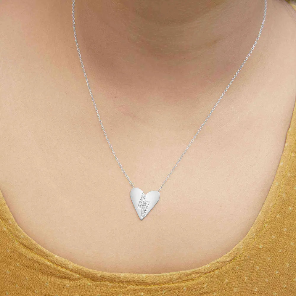 .925 sterling silver diamond broken heart pendant necklace (h i color i1 i2 clarity) 18’’ inches necklaces/pendant/pendant
