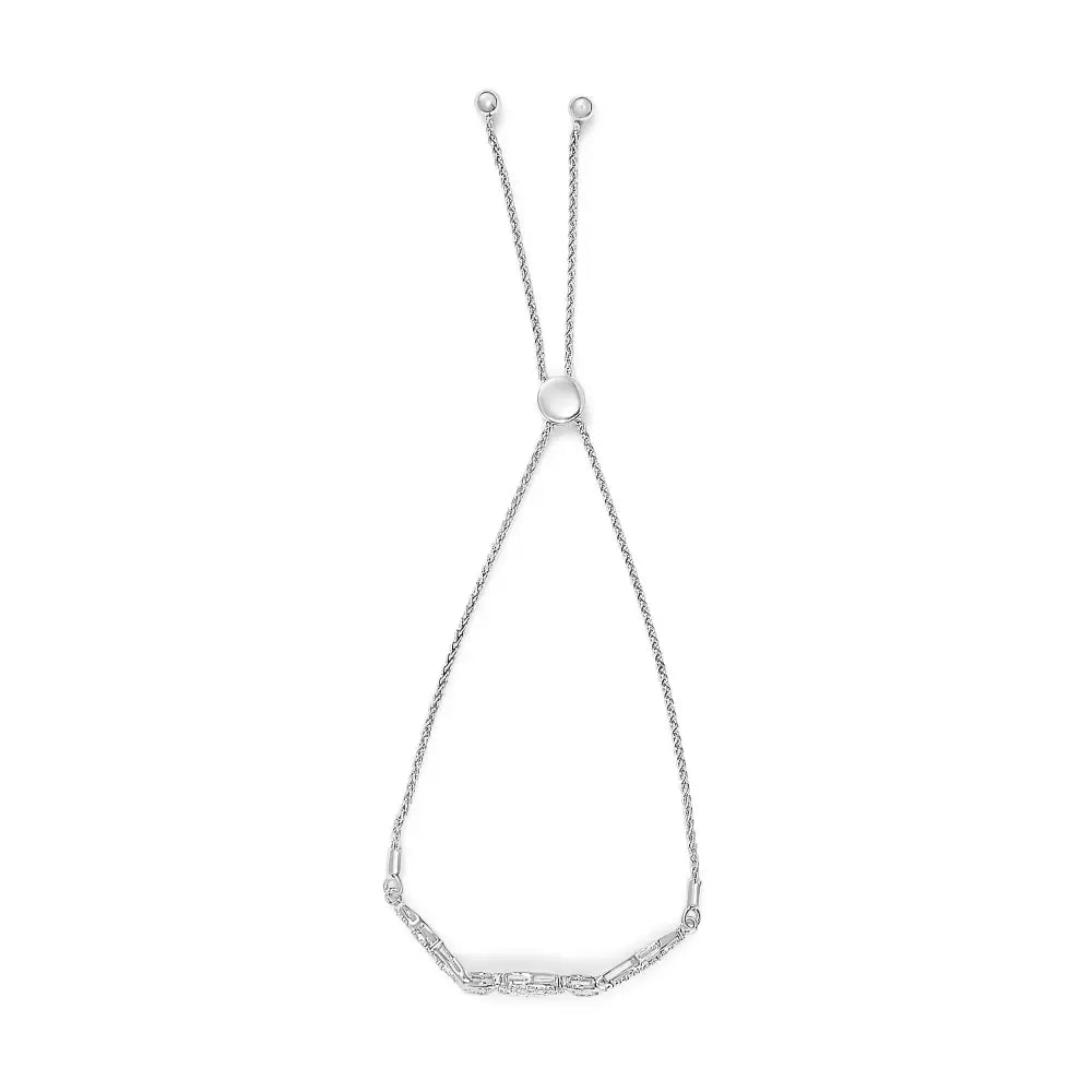 Diamond double heart twist bolo bracelet in sterling silver – adjustable