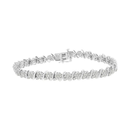 .925 Sterling Silver Diamond Floral Cluster Link Bracelet (2 3/4 cttw, I-J Color, I3 Clarity) - Size 7.25" - Bijoux-NYC Direct
