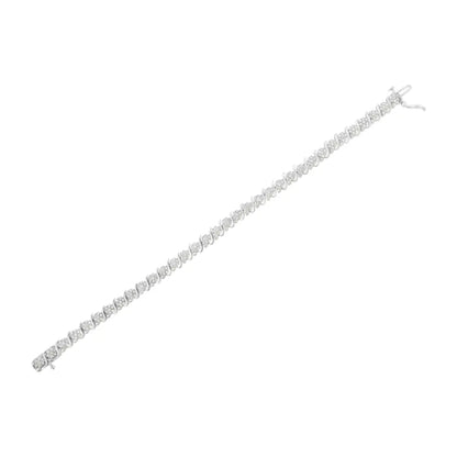 .925 Sterling Silver Diamond Floral Cluster Link Bracelet (2 3/4 cttw, I-J Color, I3 Clarity) - Size 7.25" - Bijoux-NYC Direct