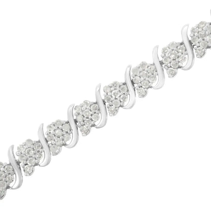 .925 Sterling Silver Diamond Floral Cluster Link Bracelet (2 3/4 cttw, I-J Color, I3 Clarity) - Size 7.25" - Bijoux-NYC Direct