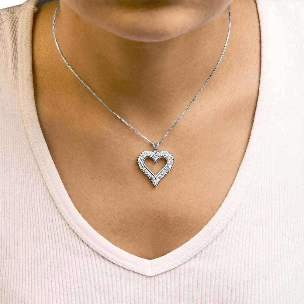 .925 sterling silver diamond heart 18’’ pendant necklace (i j color i2 i3 clarity) necklaces/pendant/pendant handcrafted