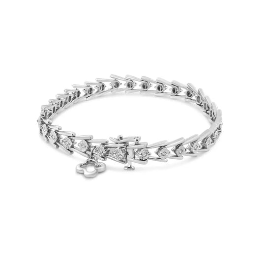 .925 Sterling Silver Diamond Miracle-Set Double Swoosh Milgrain Style Tennis Bracelet (1/2 cttw, I-J Color, I3 Clarity) - Size 7.75" - Bijoux-NYC Direct