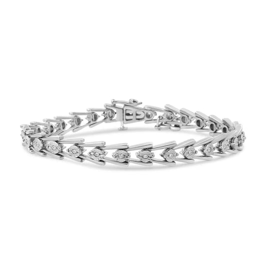 .925 Sterling Silver Diamond Miracle-Set Double Swoosh Milgrain Style Tennis Bracelet (1/2 cttw, I-J Color, I3 Clarity) - Size 7.75" - Bijoux-NYC Direct